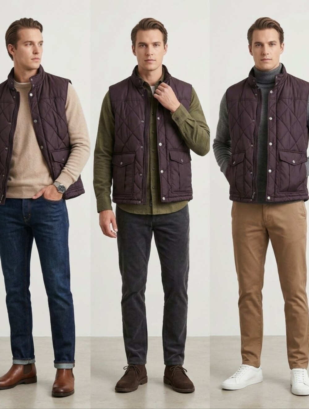 Banana Republic Men Quilted Vest size M Quilted Sleeveless Vest - Dark Plum